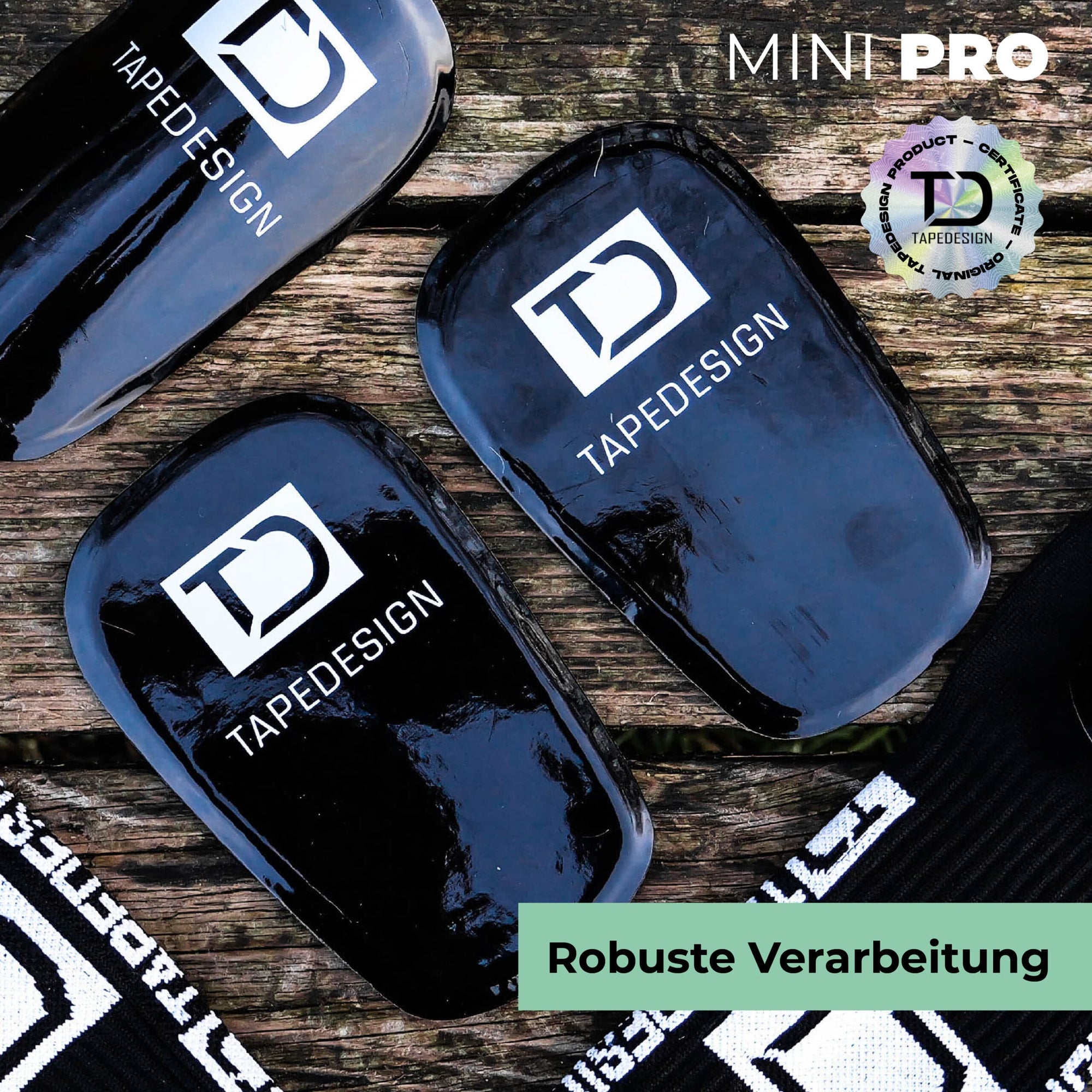 Nahaufnahme des flexiblen Materials der TAPEDESIGN® Mini Pro Schoner – perfekte Anpassung ans Schienbein
