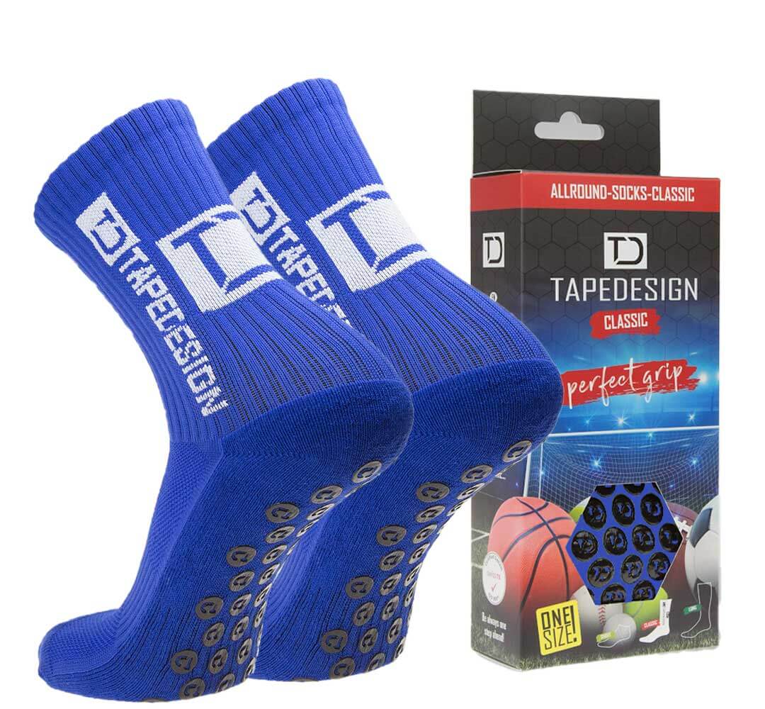 Tapedesign Gripsocken Fussball Blau – rutschfeste Fussballsocken mit Grip-Noppen für besseren Halt