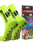 Tapedesign Gripsocken Fussball Neongelb – rutschfeste Fussballsocken mit Grip Noppen
