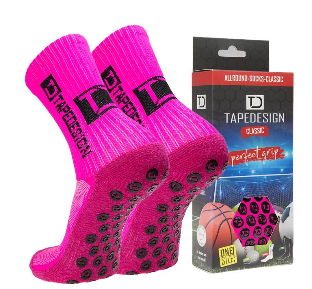 Tapedesign Gripsocken Fussball Pink – rutschfeste Fussballsocken mit Grip für optimale Stabilität