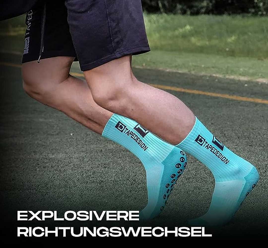 Tapedesign Socken Türkisblau - Hochwertige rutschfeste Fussballsocken Gripsocken