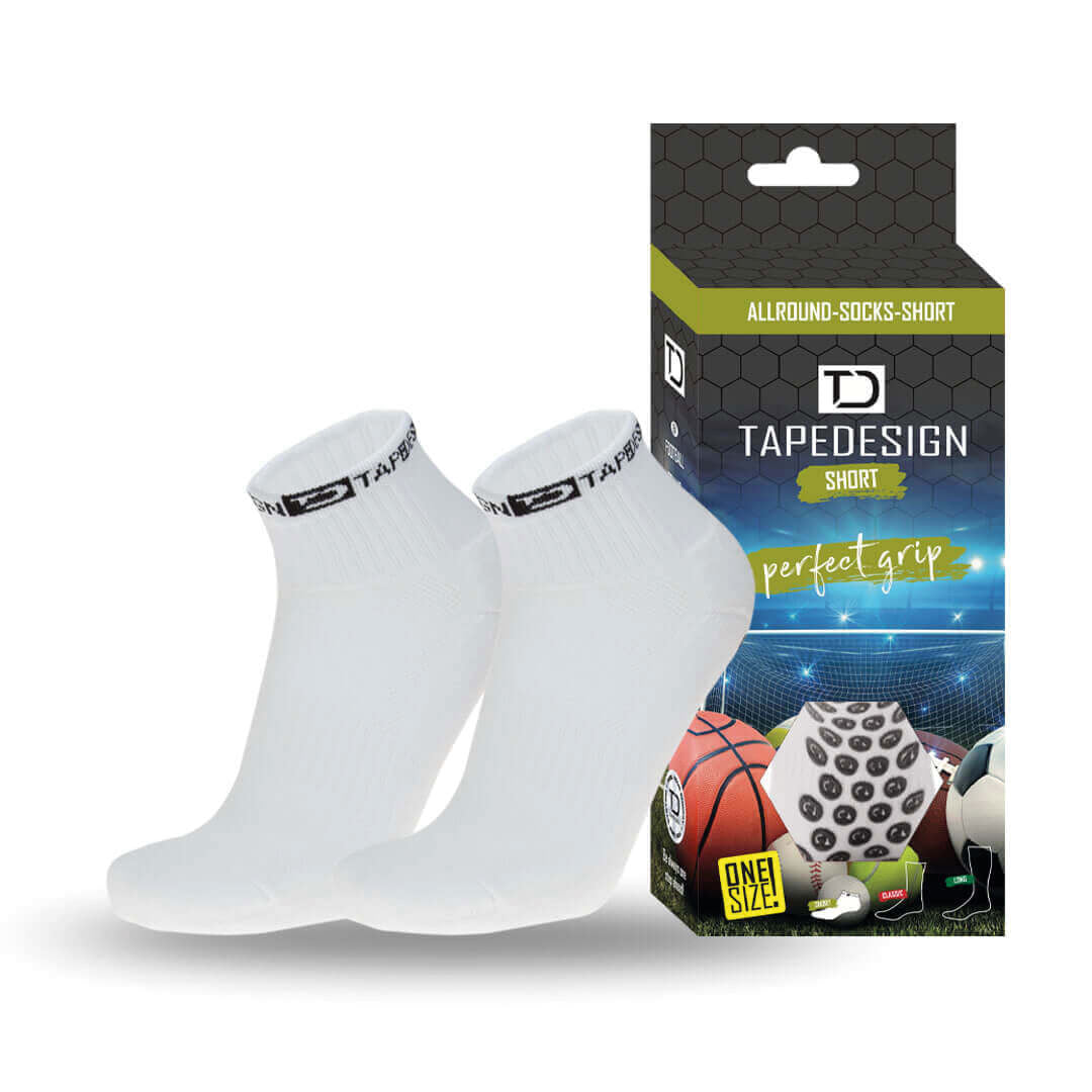 Tapedesign Short Socken Weiss - Hochwertige kurze rutschfeste Fussballsocken Gripsocken