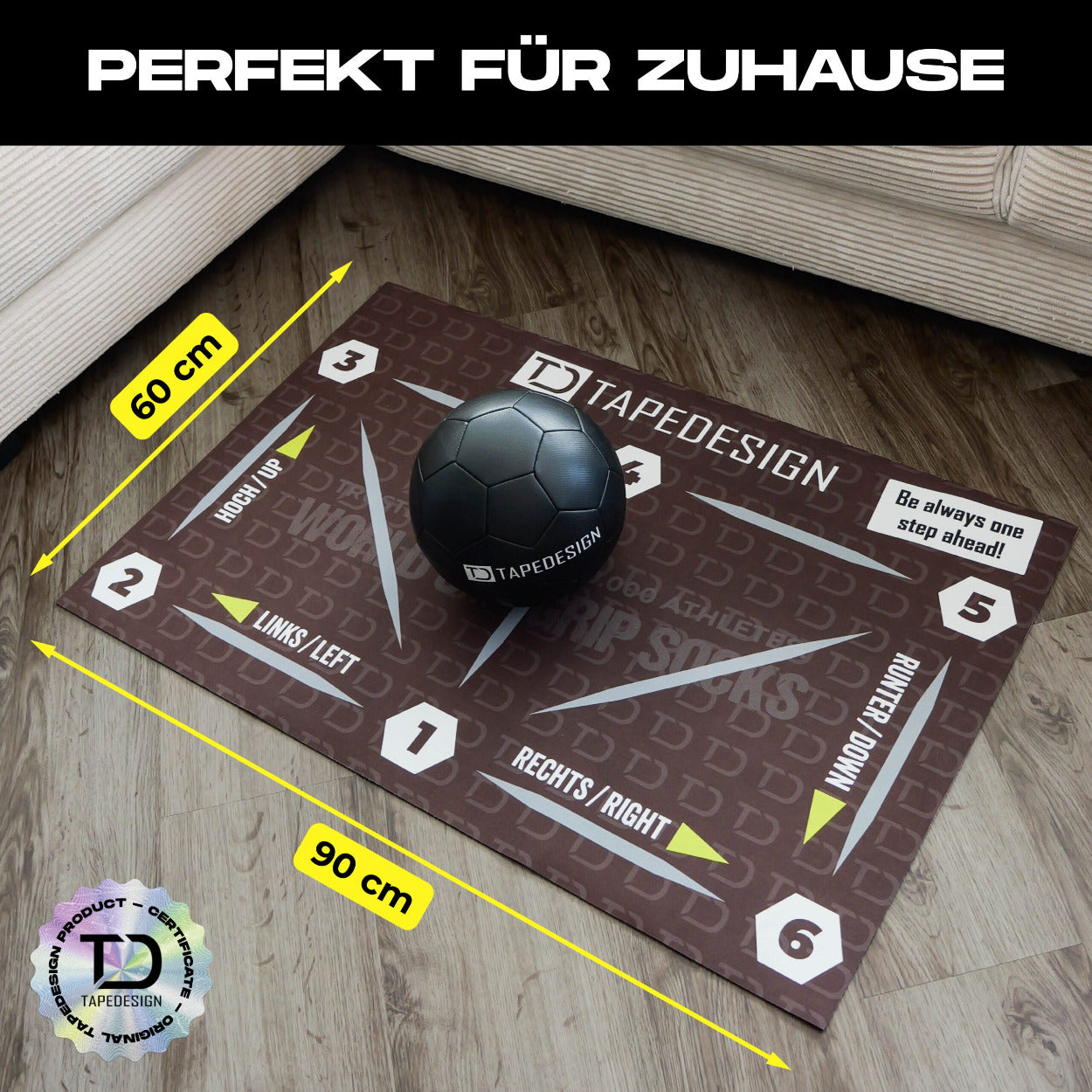 TAPEDESIGN Kids Academy Mat als Fussball Spielmatte und Trainingsmatte für Kinder zuhause im Wohnzimmer