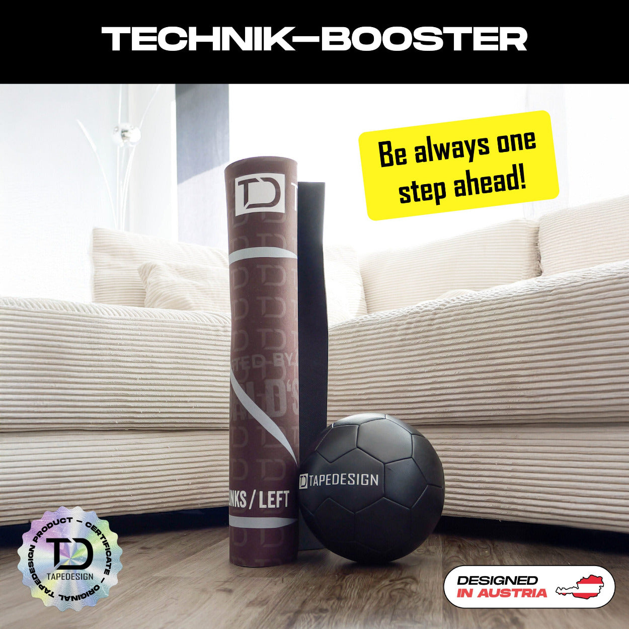 TAPEDESIGN Kids Academy Mat für Kinder Fussball als Trainingsmatte für Techniktraining, Ballkontrolle und Koordination zuhause