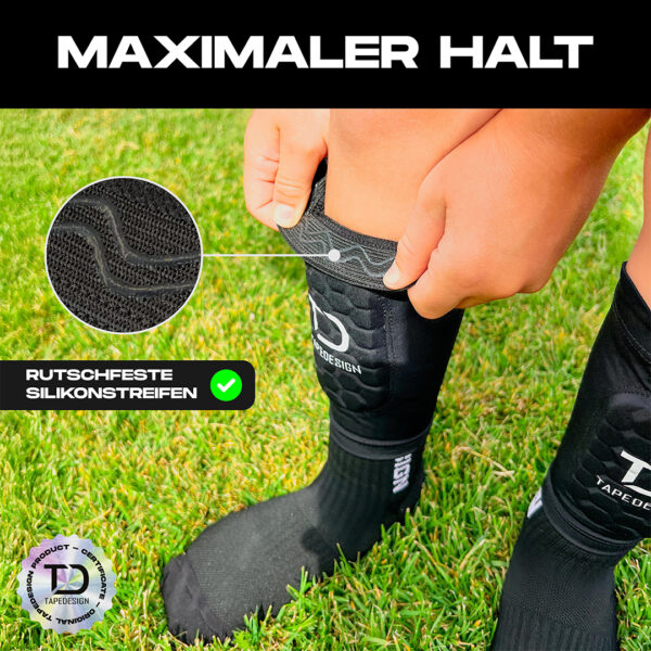 TAPEDESIGN Shinguards Sleeve KIDS mit rutschfestem Silikonstreifen für sicheren Halt beim Fussball