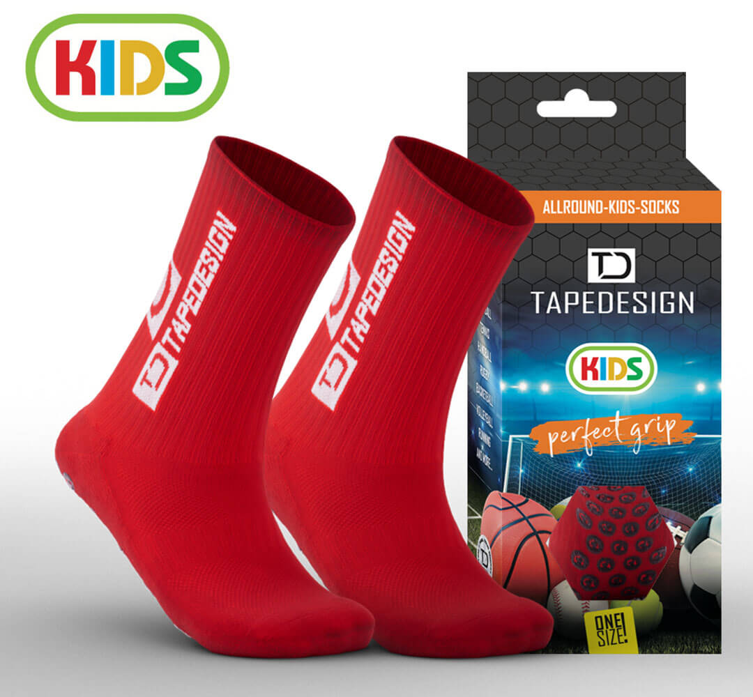 Tapedesign Kinder Kids Socken rot Hochwertige rutschfeste Fussballsocken Gripsocken
