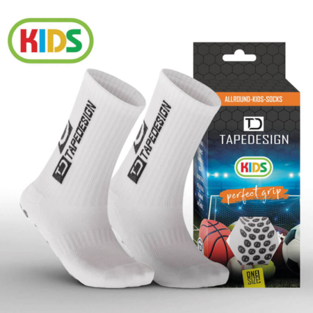 Tapedesign Kinder Kids Socken Weiss - Hochwertige rutschfeste Fussballsocken Gripsocken